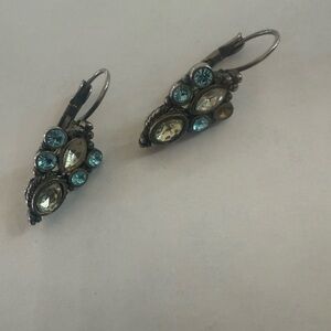 Aqua and Champagne Crystal Drop Earrings for Women